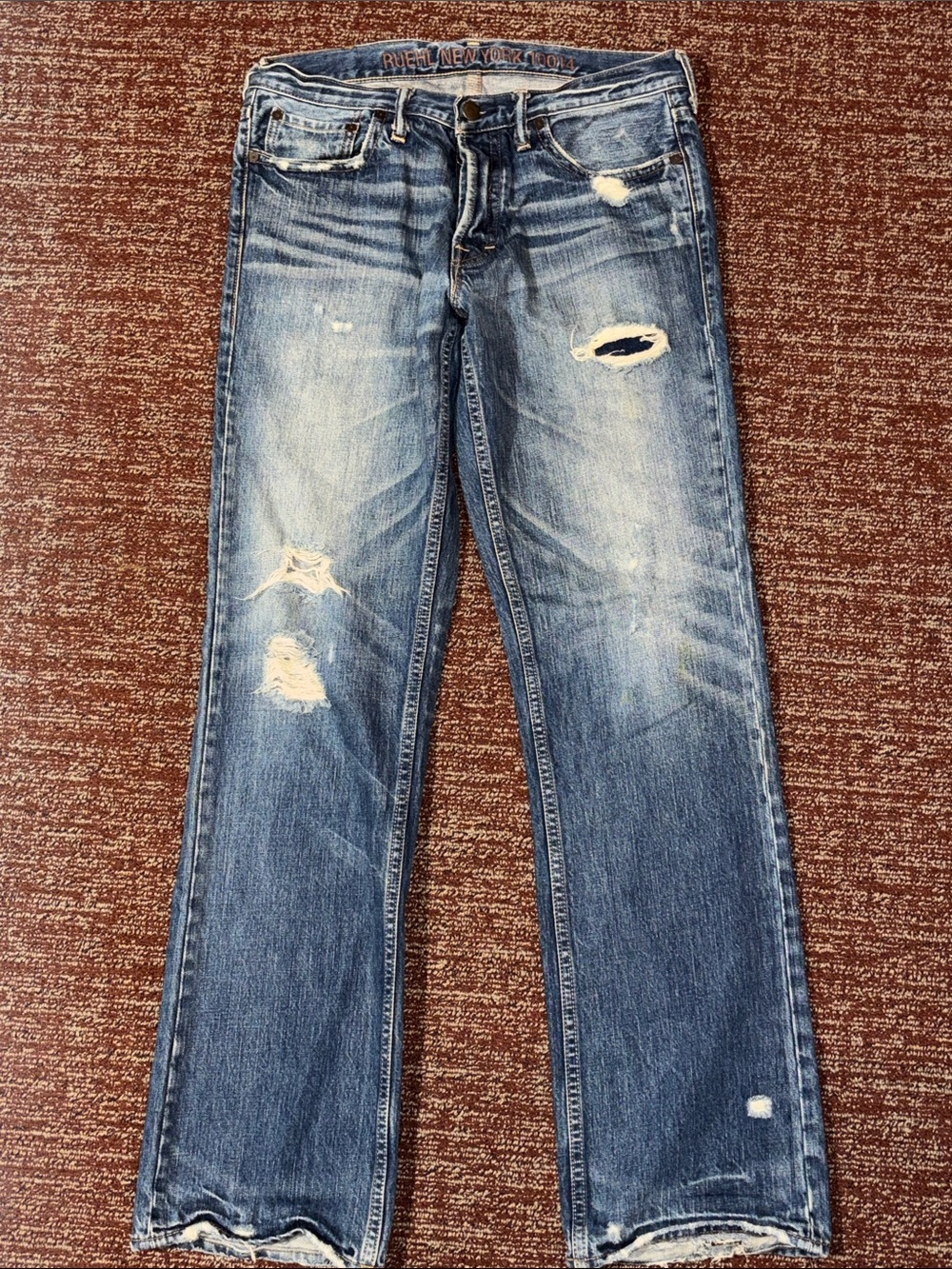 RUEHL vintage Distressed Blue Denim Jeans dark wash straight leg preppy y/k jean